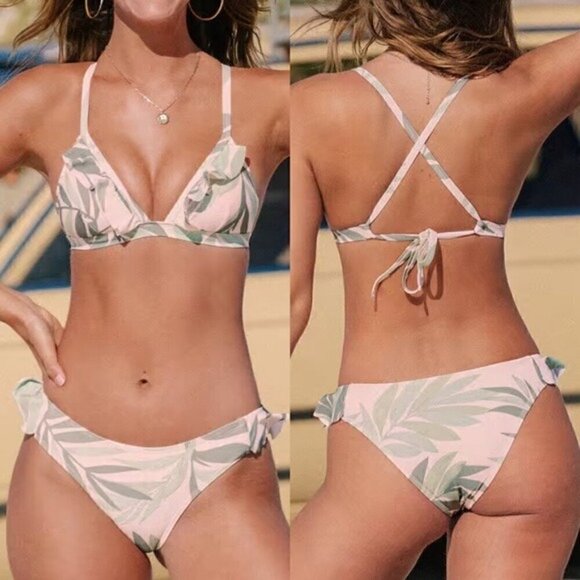 NWT Hipster Tropical Printed Bikini Set Size Medium Bathing Suit - Picture 1 of 7